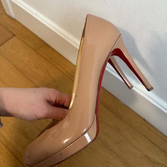Christian Louboutin Simple Pumps Platform Stiletto Heel Nude Patent Leather 39.5 - Picture 6 of 13